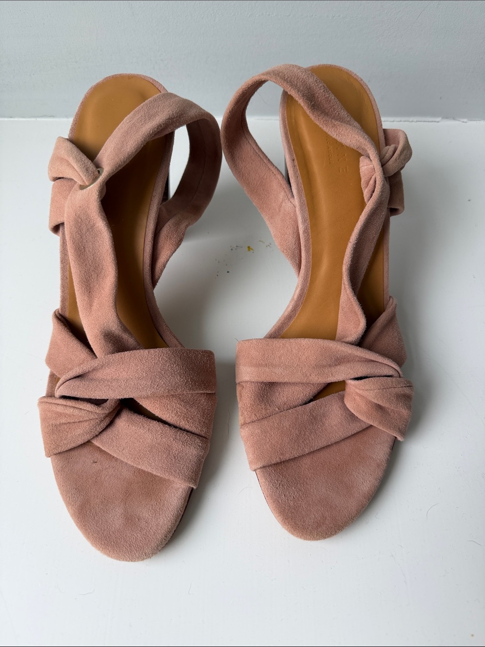Sezane Blush Suede Knotted Slingback Sandals